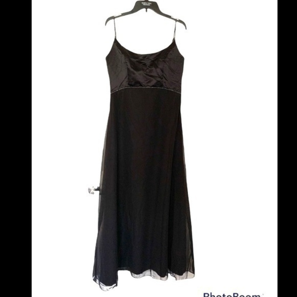 Eden Bridals Prom Party Maxi Dress Gown Chiffon Satin Black Beaded Embellished